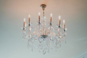 Elegant chandelier hanging from the ceiling