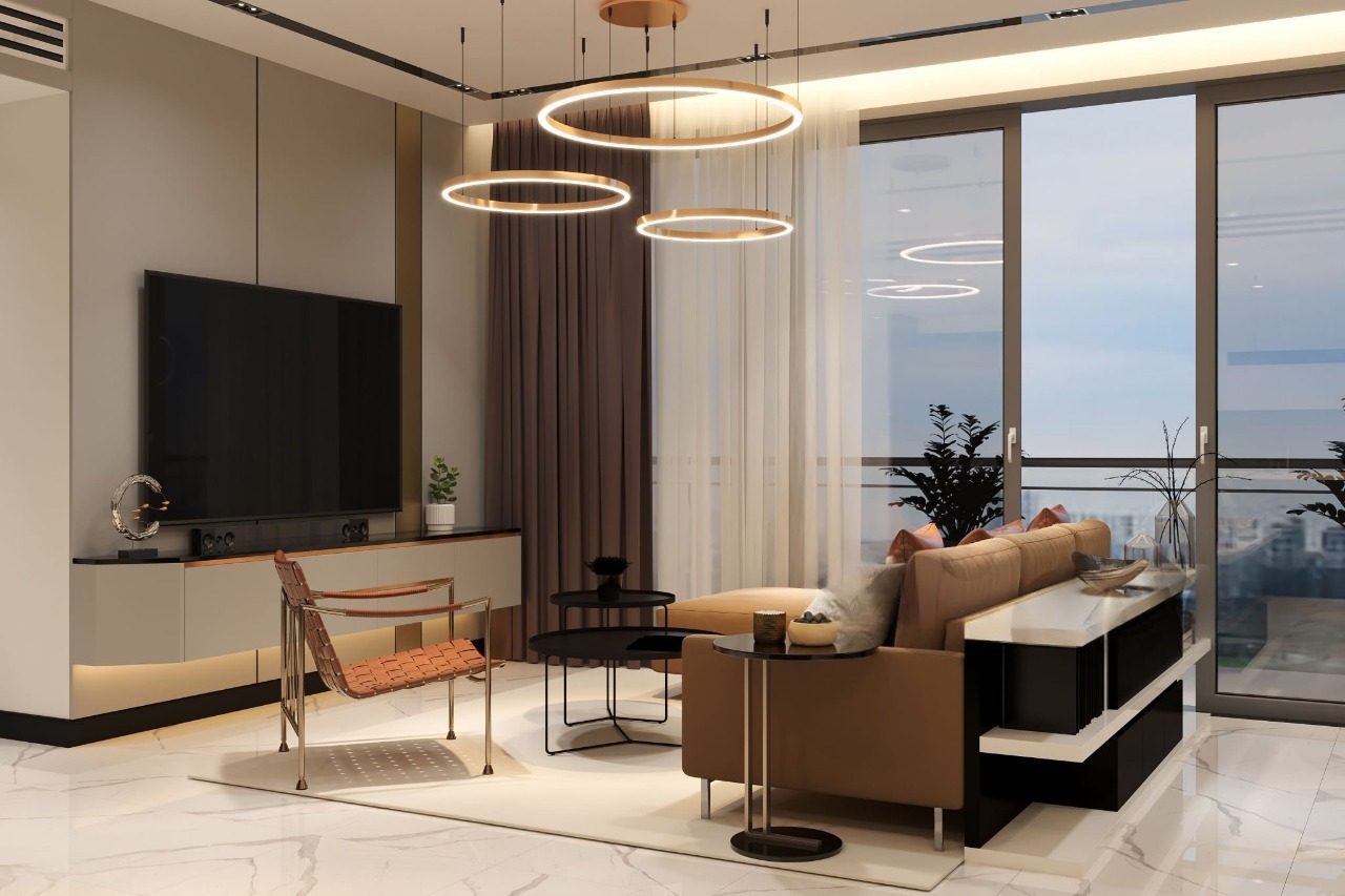 The room features roller blinds